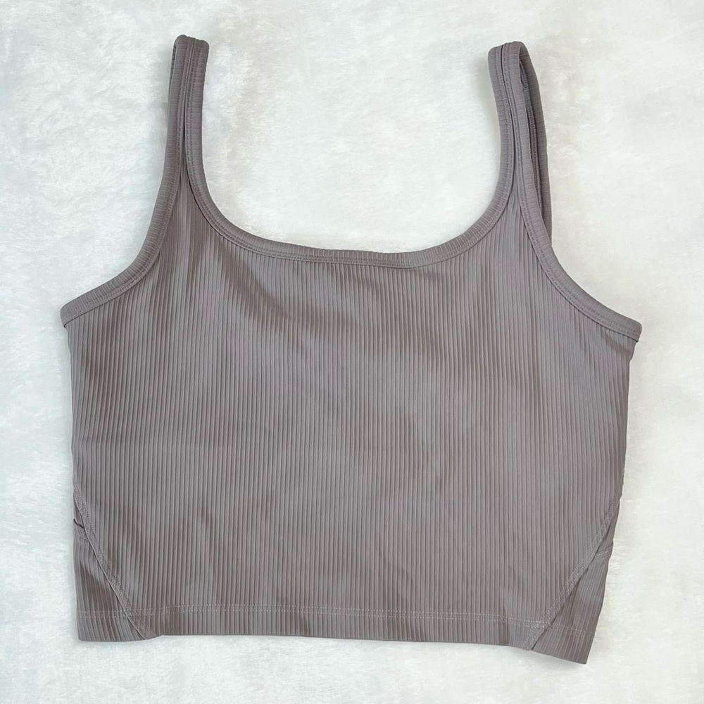 Purple Ribbed Cropped Workout Tank Built-In Shelf Bra Medium